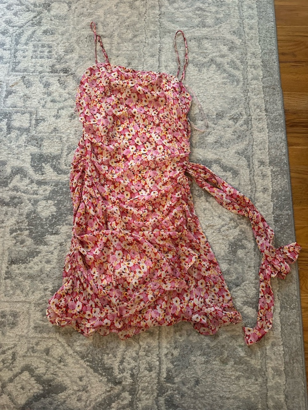Small Pink Floral Slip Dress with Tie Waist